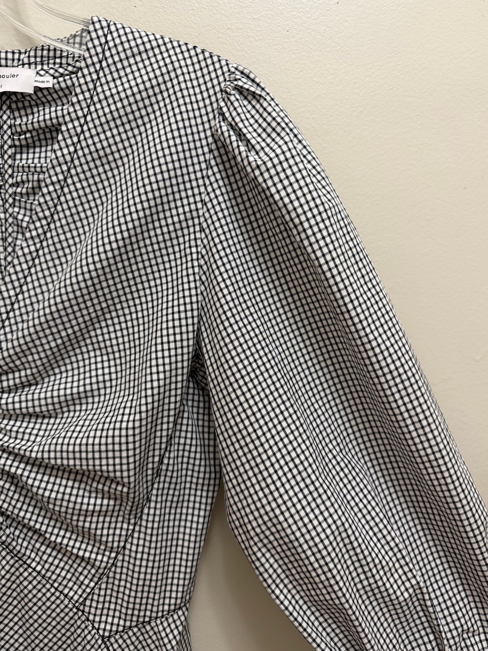 Proenza Schouler White Label Top Puff Sleeve  Handkerchief Hem Gingham Black - Picture 5 of 10